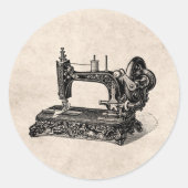  illustratie naaimachine 1800s ronde sticker (Voorkant)