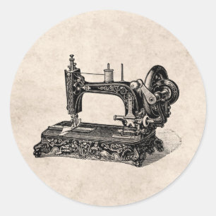 illustratie naaimachine 1800s ronde sticker