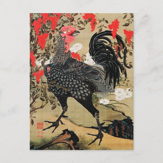 Illustratie Nandina en Rooster door Ito Jakuchu Briefkaart (Voorkant)