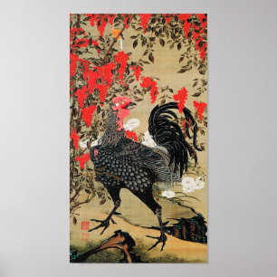 Illustratie Nandina en Rooster door Ito Jakuchu Poster