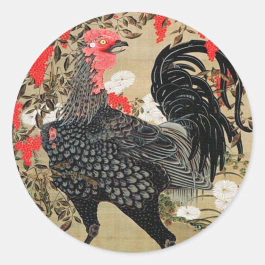 Illustratie Nandina en Rooster door Ito Jakuchu Ronde Sticker (Voorkant)