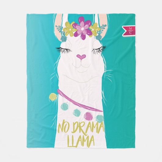 Illustratie nr. Drama Llama met monogram Fleece Deken (Voorkant)