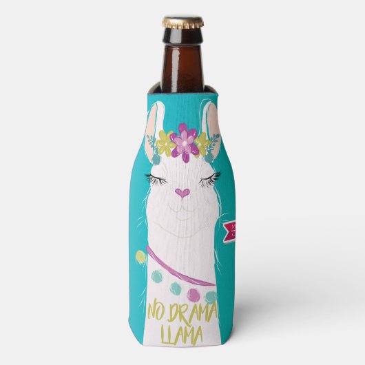 Illustratie nr. Drama Llama met monogram Flesjeskoeler (Fles Voorkant)