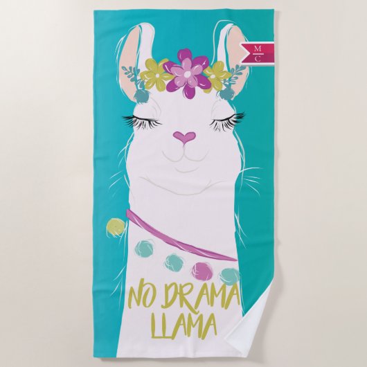 Illustratie nr. Drama Llama met monogram Strandlaken (Voorkant)