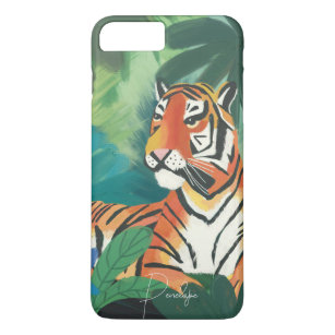 Illustratie oerwoud tijger met naam 	iPhone 8/7 plus hoesje