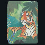Illustratie oerwoud tijger met naam iPad air cover<br><div class="desc">Digitaal geïllustreerde kunstafdruk van een heldere oranje tijger in een gelijke groene oerwoud instelling. Ontwerp door Shelby Allison.</div>