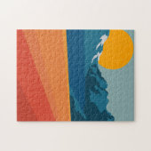 Illustratie Oranje blauw landschap van Retro Mount Legpuzzel (Horizontaal)