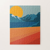 Illustratie Oranje blauw landschap van Retro Mount Legpuzzel (Verticaal)