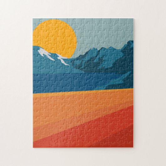 Illustratie Oranje blauw landschap van Retro Mount Legpuzzel (Verticaal)