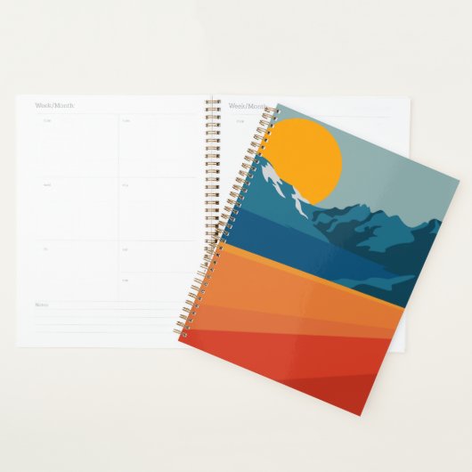 Illustratie Oranje blauw landschap van Retro Mount Planner (Display)