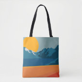 Illustratie Oranje blauw landschap van Retro Mount Tote Bag (Voorkant)