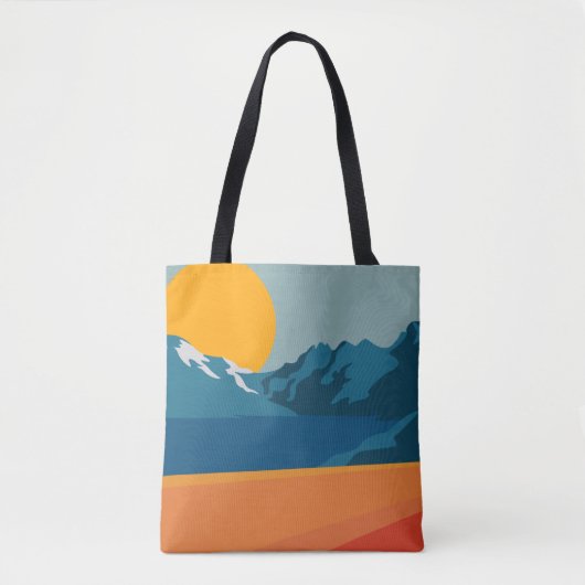 Illustratie Oranje blauw landschap van Retro Mount Tote Bag (Voorkant)