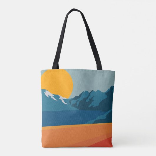 Illustratie Oranje blauw landschap van Retro Mount Tote Bag (Achterkant)