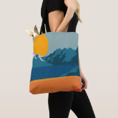 Illustratie Oranje blauw landschap van Retro Mount Tote Bag (Dichtbij)