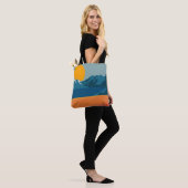 Illustratie Oranje blauw landschap van Retro Mount Tote Bag (Op model)