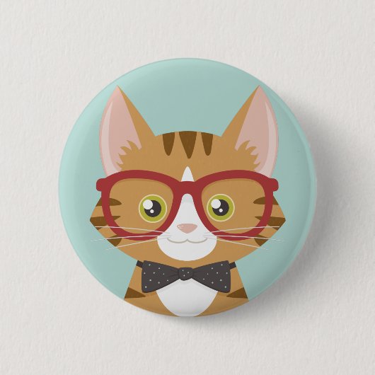Illustratie Oranje tablet Hipster Cat Ronde Button 5,7 Cm (Voorkant)
