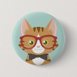 Illustratie Oranje tablet Hipster Cat Ronde Button 5,7 Cm