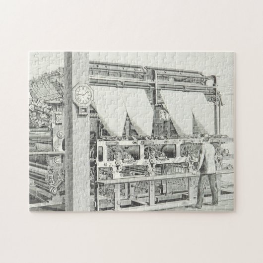 Illustratie oude machine & operator puzzle legpuzzel (Horizontaal)