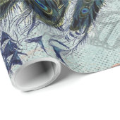 Illustratie  pacock en Rozen Cadeaupapier (Rol Hoek)