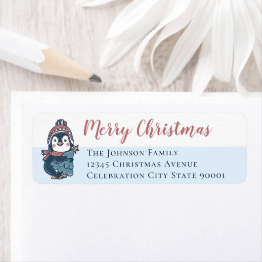 Illustratie Penguin Merry-kerstscript Etiket (Insitu)
