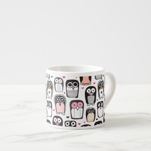 illustratie pinguïn achtergrond espresso kop (Voorkant rechts)