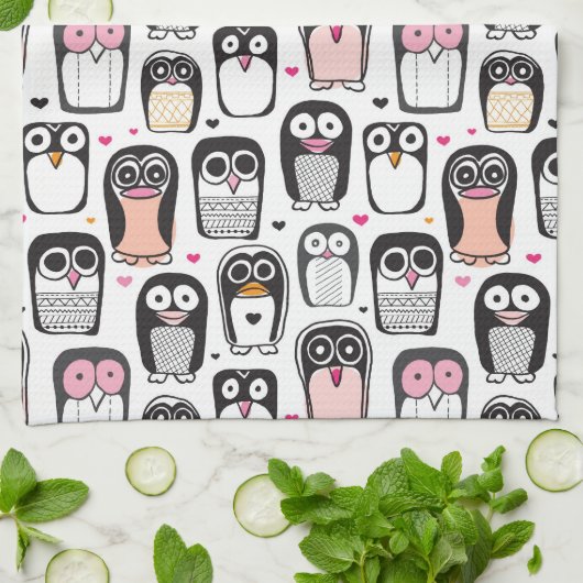 illustratie pinguïn achtergrond theedoek (Gevouwen)