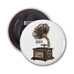 illustratie Platenspeler cartoon Button Flesopener