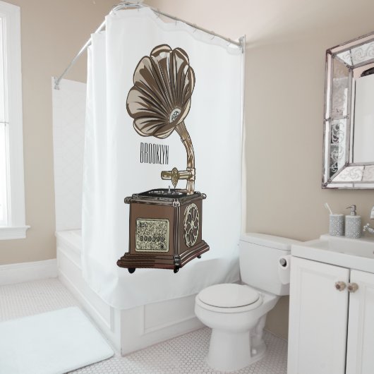 illustratie Platenspeler cartoon Douchegordijn (In situ)