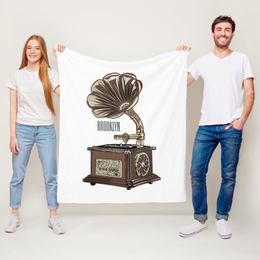 illustratie Platenspeler cartoon Fleece Deken (In situ)