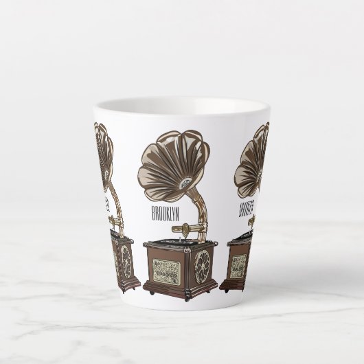 illustratie Platenspeler cartoon Latte Mok (Voorkant)