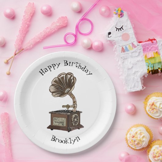 illustratie Platenspeler cartoon Papieren Bordje (Feest)