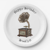 illustratie Platenspeler cartoon Papieren Bordje (Voorkant)