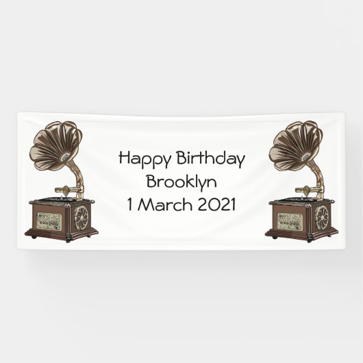 illustratie Platenspeler cartoon Spandoek (Horizontaal)