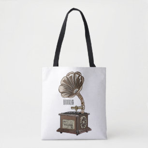 illustratie Platenspeler cartoon Tote Bag