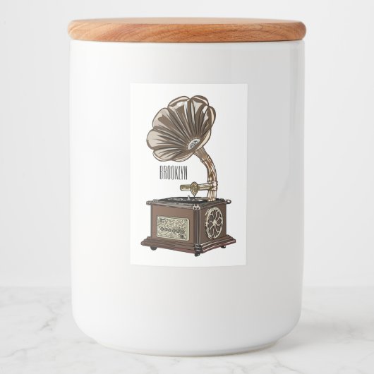 illustratie Platenspeler cartoon Voedselcontainer Etiket (Voorkant)