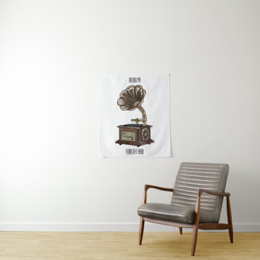 illustratie Platenspeler cartoon Wandkleed (In situ)