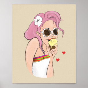 Illustratie poster Mode Summer Girl Ice Cream
