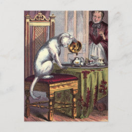 illustratie: Puss Making tea Briefkaart