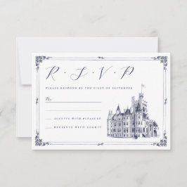 Illustratie rand van vintage kasteel locatie bruil RSVP kaartje