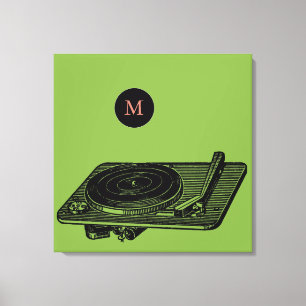  Illustratie Record speler DJ Monogram C Canvas Afdruk