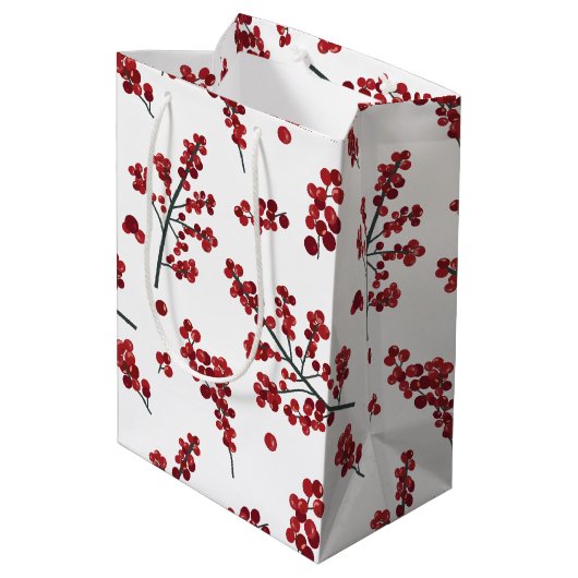 Illustratie Red Holly Berries Gift Bag Medium Cadeauzakje (Achterkant Gekanteld)