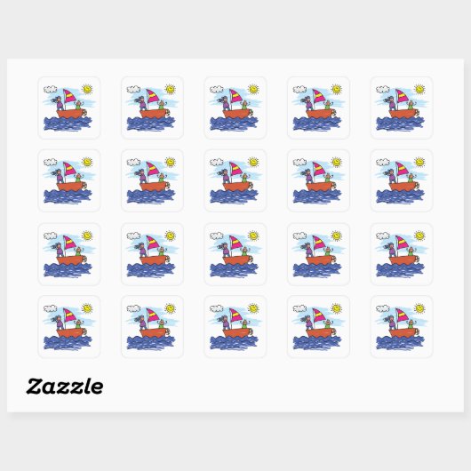 Illustratie reis per spoor Sail Boat Square Sticke Vierkante Sticker (Vel)