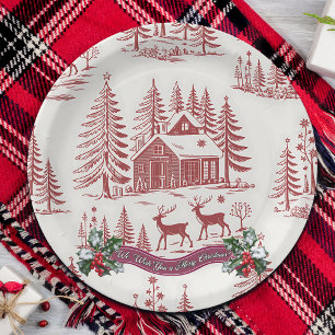 Illustratie Rendieren en Huizen Kerst Papieren Bordje