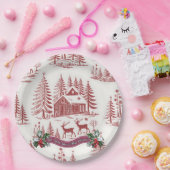  Illustratie Rendieren en Huizen Kerst Papieren Bordje (Feest)