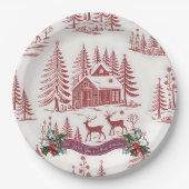  Illustratie Rendieren en Huizen Kerst Papieren Bordje (Voorkant)