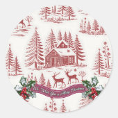  Illustratie Rendieren en Huizen Kerst Ronde Sticker (Voorkant)