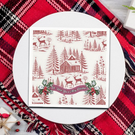  Illustratie Rendieren en Huizen Kerst Servet