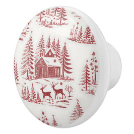  Illustratie Rendieren en Huizen Winter Keramische Knop