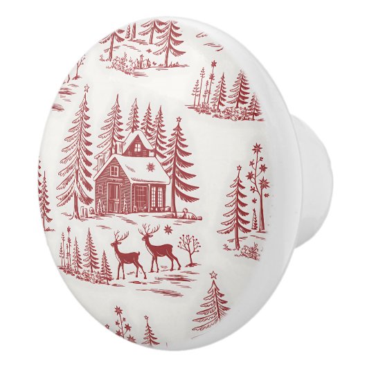  Illustratie Rendieren en Huizen Winter Keramische Knop (Rechts)