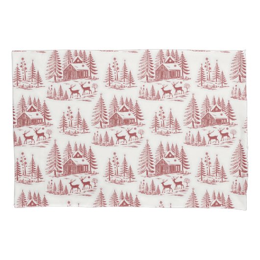  Illustratie Rendieren en Huizen Winter Kussensloop (Voorkant)